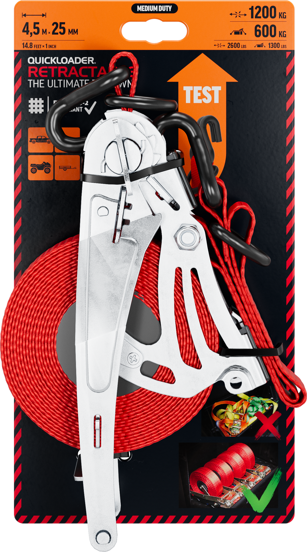 QL Retractable The Ultimate Tiedown QL1200MD 25mm/4,5m/DJ+D